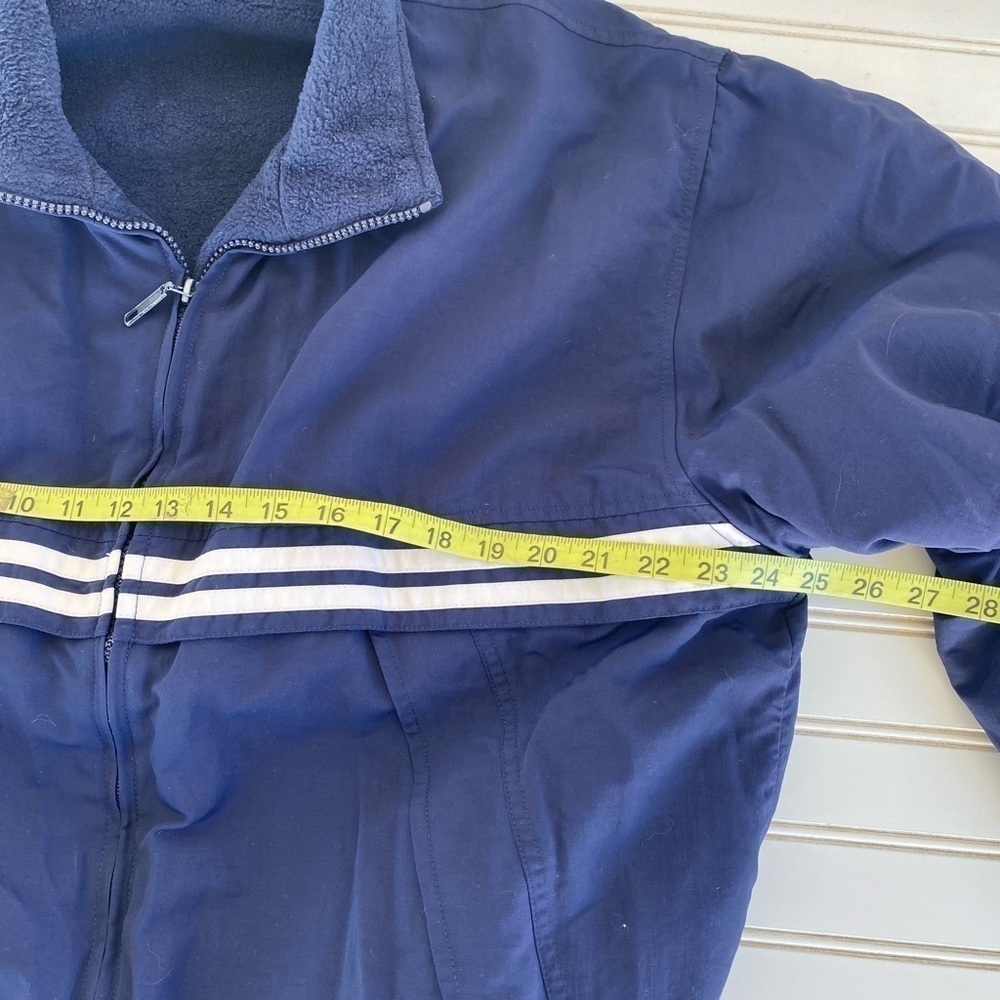 VOS Sports Windbreaker Jacket Medium Navy Blue Fleece Lined Full Zip Striped - Picture 8 of 10